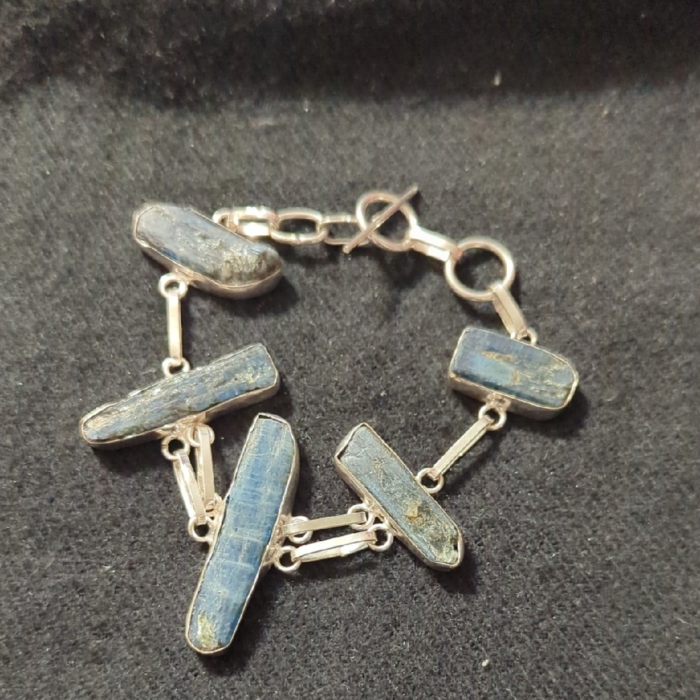 Silver Plated Black Raw Tourmaline Gemstone Irregular Spear Statement Bracelet